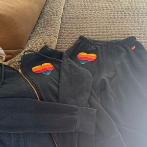 Aviator Nation Black Heart Embroidered Lounge Set